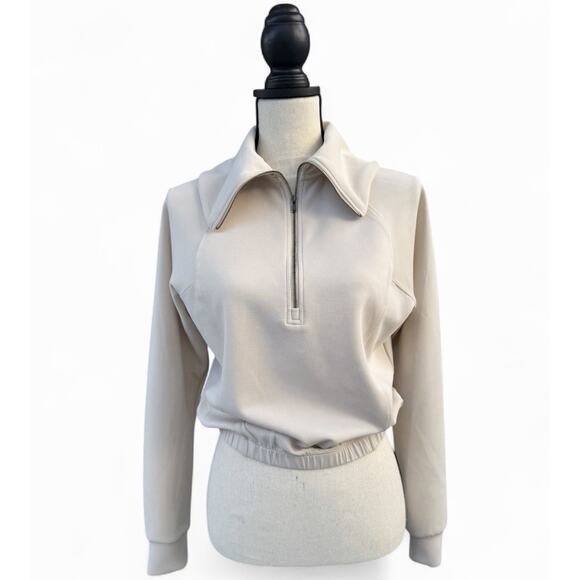 Urban Social Women's Cloud Luxe Cream Pullover Half Zip Fleece Top Small Preppy - Picture 2 of 6